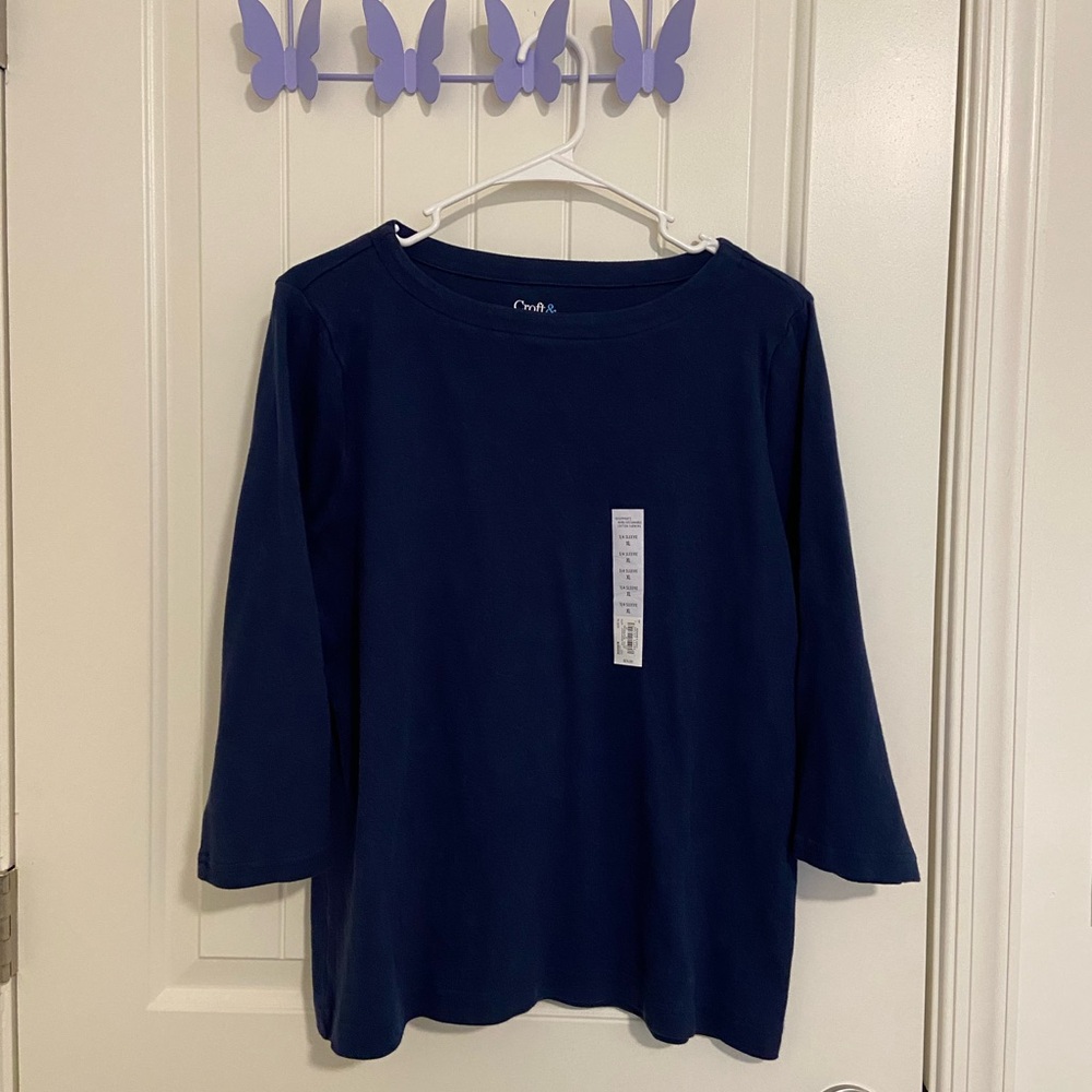 NEW Croft & Barrow‎ women’s navy blue 100% cotton 3/4 sleeve shirt XL